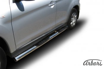 21 599 р. Защита штатных порогов Arbori (с проступью, нержавейка, d76 mm).  Mitsubishi ASX (2010-2012) дорестайлинг  с доставкой в г. Пермь. Увеличить фотографию 2