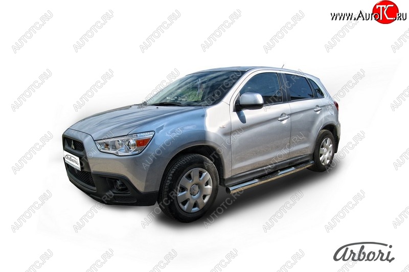 21 599 р. Защита штатных порогов Arbori (с проступью, нержавейка, d76 mm).  Mitsubishi ASX (2010-2012) дорестайлинг  с доставкой в г. Пермь