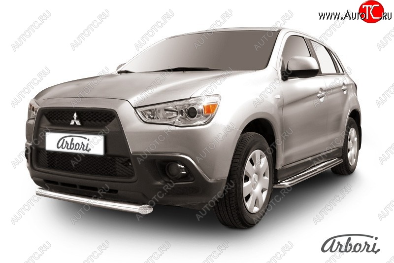 12 509 р. Защита переднего бампера Arbori (короткая, нержавейка, 1 труба d57 mm). Mitsubishi ASX дорестайлинг (2010-2012)  с доставкой в г. Пермь