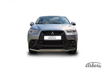 Защита переднего бампера Arbori (нержавейка, 2 трубы d57 и 42 mm) Mitsubishi ASX (2010-2012) дорестайлинг