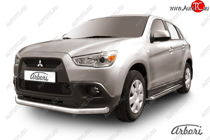 14 669 р. Защита переднего бампера Arbori (нержавейка, 1 труба d76 mm).  Mitsubishi ASX (2010-2012) дорестайлинг  с доставкой в г. Пермь