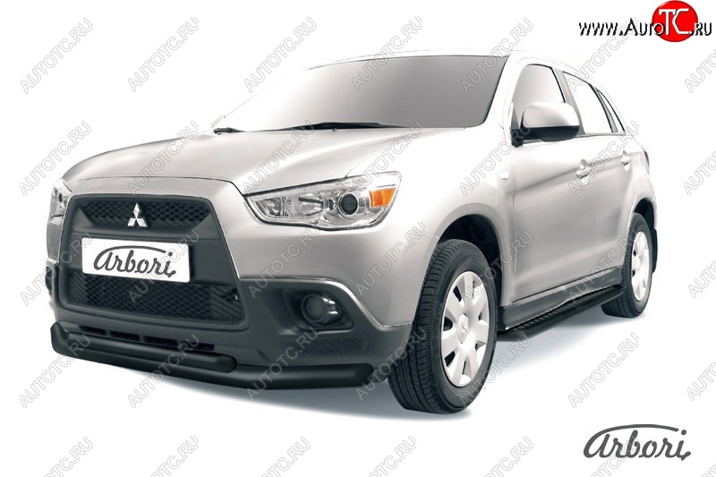 9 179 р. Защита переднего бампера Arbori (черная, 2 трубы d76 и 57 mm) Mitsubishi ASX дорестайлинг (2010-2012)  с доставкой в г. Пермь