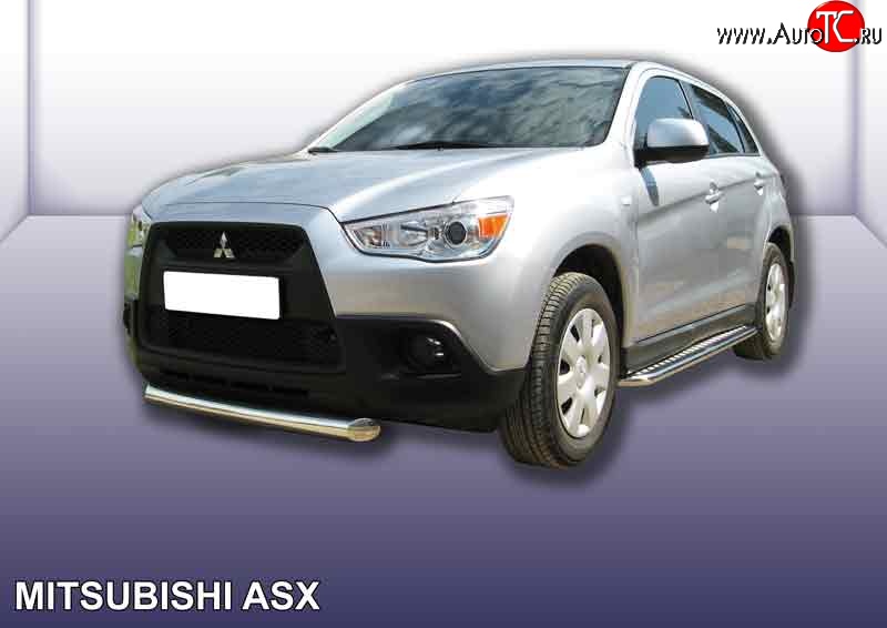14 399 р. Защита переднего бампера из короткой трубы диаметром 76 мм Slitkoff  Mitsubishi ASX (2010-2012) дорестайлинг (Нержавейка, Полированная)  с доставкой в г. Пермь