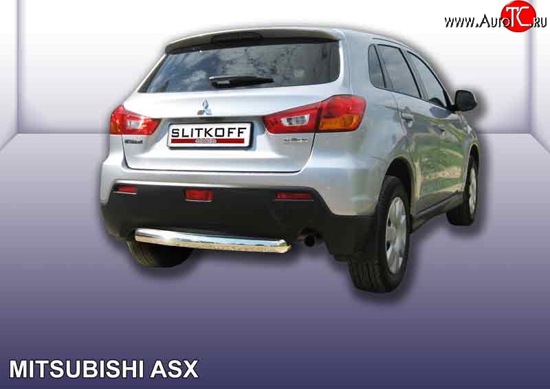 12 999 р. Защита заднего бампера из короткой трубы диаметром 76 мм Slitkoff Mitsubishi ASX дорестайлинг (2010-2012) (Нержавейка, Полированная)  с доставкой в г. Пермь