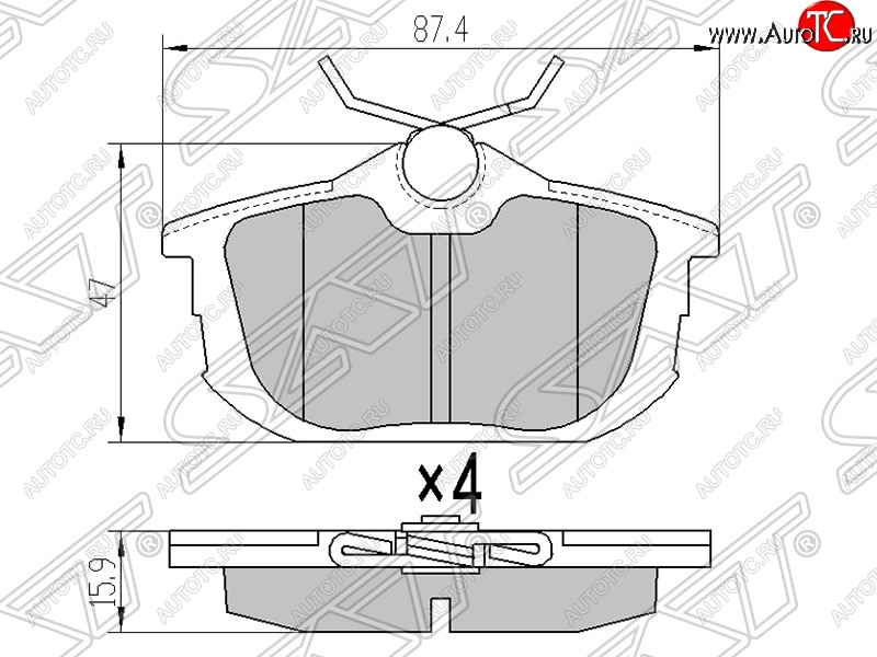 959 р. Колодки тормозные SAT (задние) Mitsubishi Lancer 9 CS седан 1-ый рестайлинг (2003-2005)  с доставкой в г. Пермь