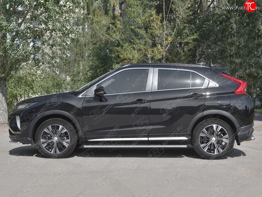 16 649 р. Пороги труба 75х42 овал с проступью Russtal Mitsubishi Eclipse Cross GK дорестайлинг (2017-2021)  с доставкой в г. Пермь