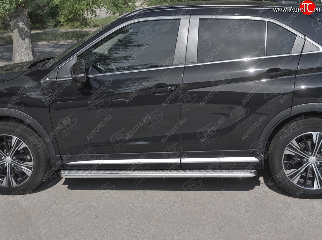 77 999 р. Пороги труба d42 с листом Russtal Mitsubishi Eclipse Cross GK дорестайлинг (2017-2021) (Лист алюм, проф. нерж)  с доставкой в г. Пермь