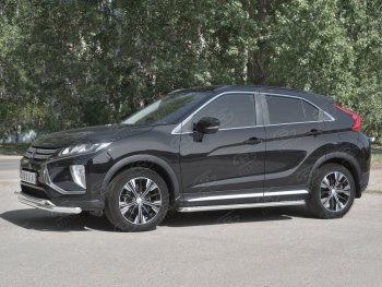 18 449 р. Защита переднего бампера (2 трубы Ø63 и 42 мм, нержавейка) SLITKOFF  Mitsubishi Eclipse Cross  GK (2017-2021) дорестайлинг  с доставкой в г. Пермь. Увеличить фотографию 2