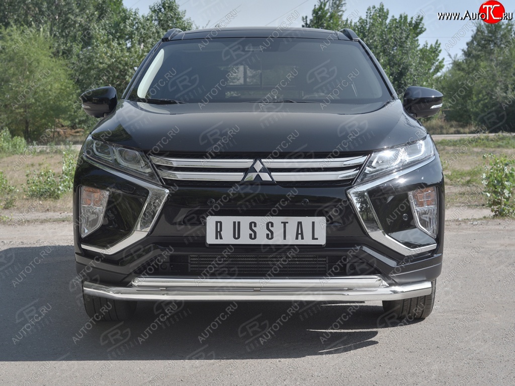18 449 р. Защита переднего бампера (2 трубы Ø63 и 42 мм, нержавейка) SLITKOFF  Mitsubishi Eclipse Cross  GK (2017-2021) дорестайлинг  с доставкой в г. Пермь