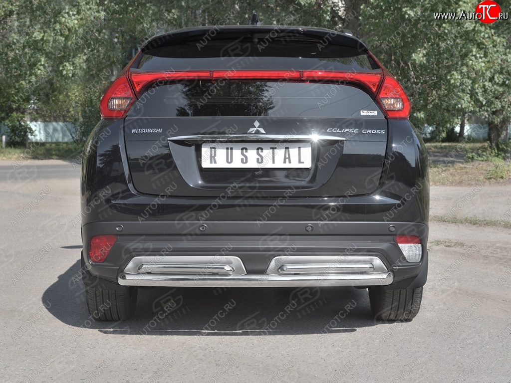16 699 р. Защита заднего бампера (2 трубы Ø63 и 42 мм, нержавейка) SLITKOFF Mitsubishi Eclipse Cross GK дорестайлинг (2017-2021)  с доставкой в г. Пермь