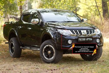 1 799 р. Накладки на фары (реснички) RA  Mitsubishi L200  5 KK,KL (2015-2019) дорестайлинг (Неокрашенные)  с доставкой в г. Пермь. Увеличить фотографию 2