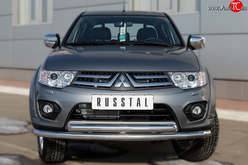18 799 р. Защита переднего бампера (2 трубыØ63 мм, нержавейка) SLITKOFF Mitsubishi L200 5 KK,KL дорестайлинг (2015-2019)  с доставкой в г. Пермь