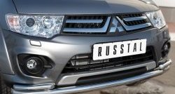 17 949 р. Защита переднего бампера (2 трубыØ63 и 42 мм, нержавейка) SLITKOFF Mitsubishi L200 5 KK,KL дорестайлинг (2015-2019)  с доставкой в г. Пермь. Увеличить фотографию 3