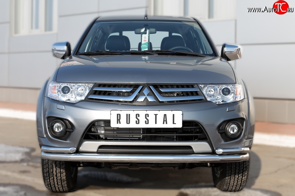 17 949 р. Защита переднего бампера (2 трубыØ63 и 42 мм, нержавейка) SLITKOFF Mitsubishi L200 5 KK,KL дорестайлинг (2015-2019)  с доставкой в г. Пермь