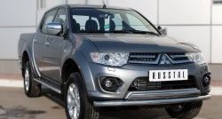 14 399 р. Защита переднего бампера (2 трубы Ø63 и 75х42 мм, нержавейка) Russtal Mitsubishi L200 5 KK,KL дорестайлинг (2015-2019)  с доставкой в г. Пермь. Увеличить фотографию 2