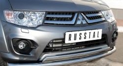 14 399 р. Защита переднего бампера (2 трубы Ø63 и 75х42 мм, нержавейка) Russtal Mitsubishi L200 5 KK,KL дорестайлинг (2015-2019)  с доставкой в г. Пермь. Увеличить фотографию 3