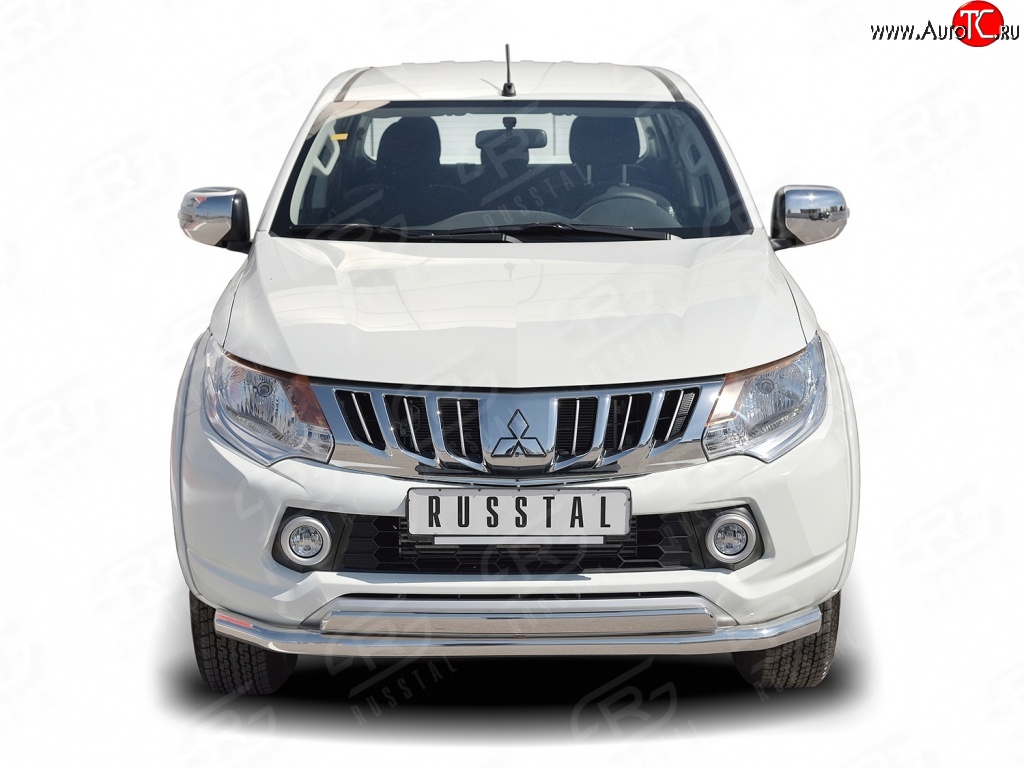 14 299 р. Защита переднего бампера (2 трубы Ø63 и 75х42 мм, нержавейка) Russtal Mitsubishi L200 5 KK,KL дорестайлинг (2015-2019)  с доставкой в г. Пермь