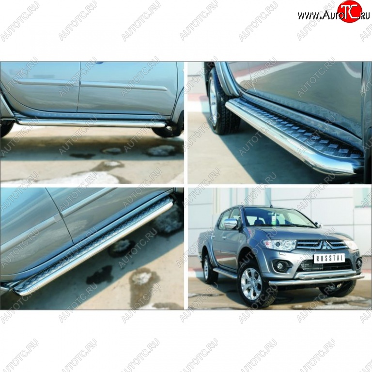 30 799 р. Порожки для ног (Ø63) SLITKOFF  Mitsubishi L200  5 KK,KL (2015-2019) дорестайлинг (лист - алюминий, профиль - сталь)  с доставкой в г. Пермь