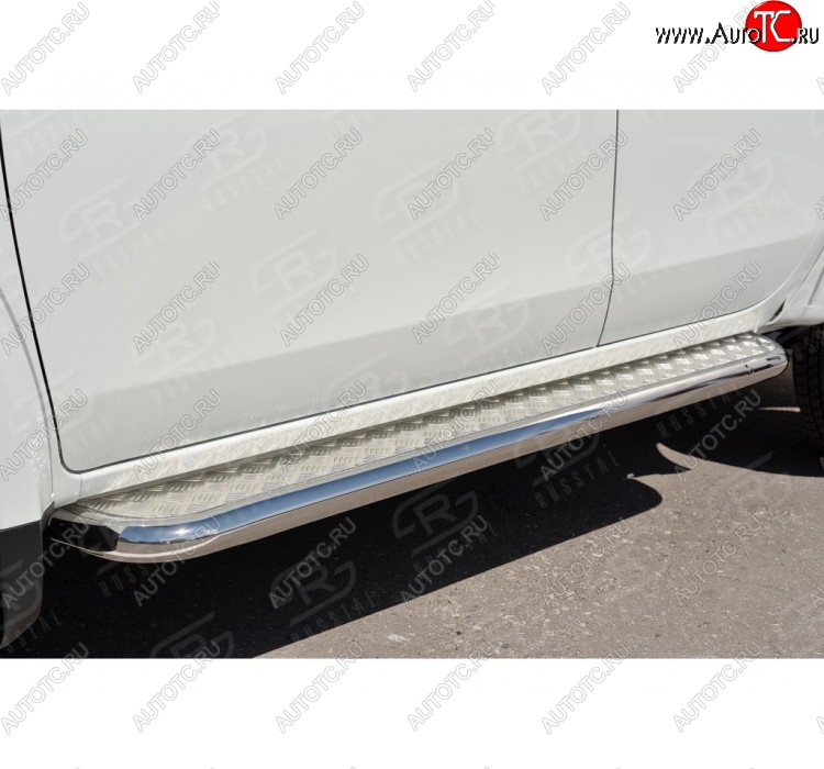 43 999 р. Порожки для ног (Ø63) SLITKOFF  Mitsubishi L200  5 KK,KL (2015-2019) дорестайлинг (лист - нержавейка, профиль - нержавейка)  с доставкой в г. Пермь