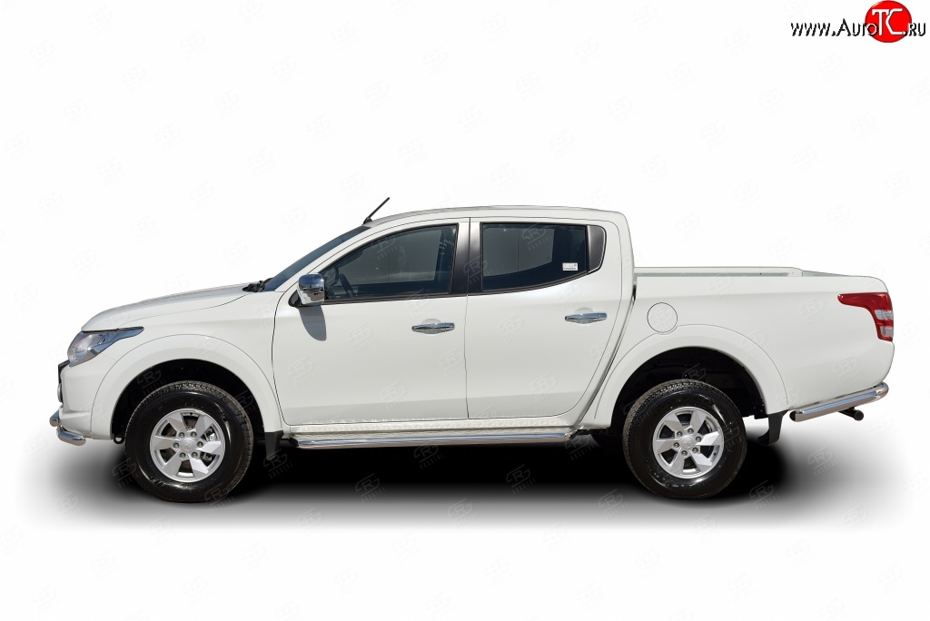 85 999 р. Широкая защита порогов (рестайлинг) Russtal Mitsubishi L200 5 KK,KL дорестайлинг (2015-2019) (Защита порогов с со скосами на торцах (вариант 1))  с доставкой в г. Пермь