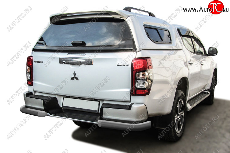 8 999 р. Защита заднего бампера Slitkoff (Ø 76 мм, уголки, с бампером)  Mitsubishi L200  5 KK,KL (2018-2022) рестайлинг (Сталь с полимерным покрытием. Цвет: серебристый)  с доставкой в г. Пермь