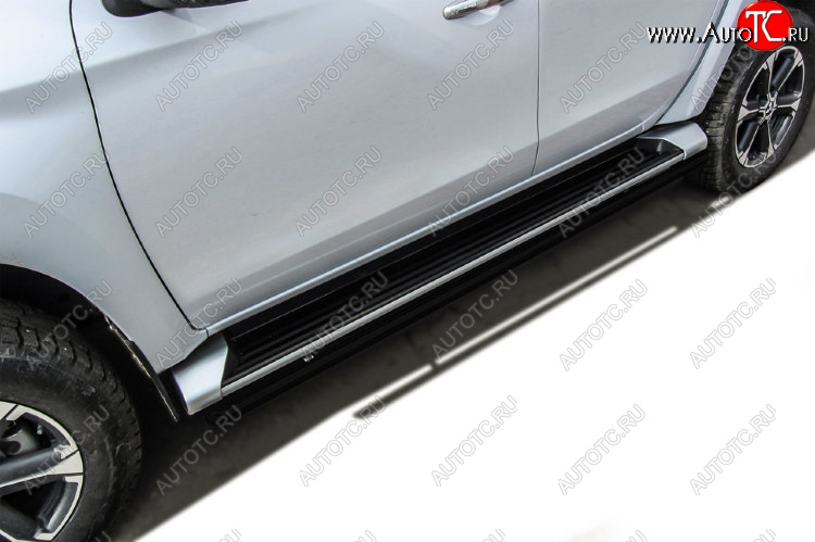 9 899 р. Защита порогов Slitkoff (Ø 42 мм)  Mitsubishi L200  5 KK,KL (2015-2019) дорестайлинг (Сталь с полимерным покрытием. Цвет: черный)  с доставкой в г. Пермь