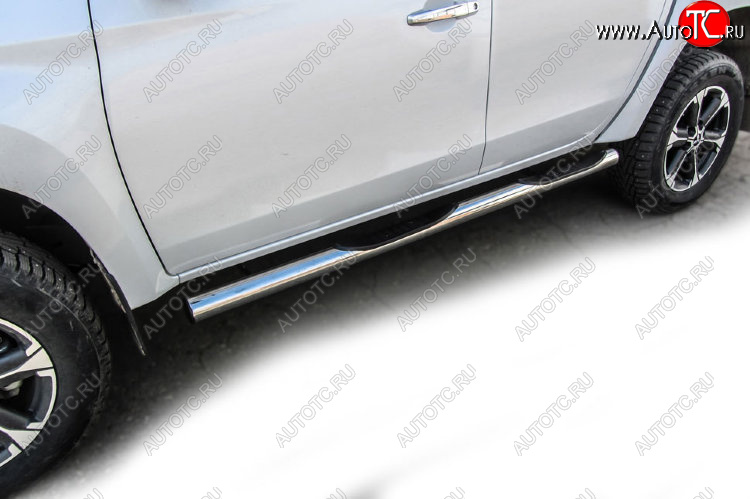 22 799 р. Защита порогов Slitkoff (Ø 76 мм, с проступями)  Mitsubishi L200  5 KK,KL (2015-2022) дорестайлинг, рестайлинг (Нержавеющая сталь)  с доставкой в г. Пермь