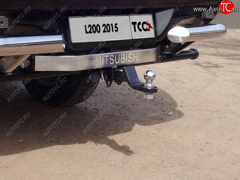 22 349 р. Фаркоп (тягово-сцепное устройство) TCC (надпись Mitsubishi, без заднего бампера)  Mitsubishi L200  5 KK,KL (2015-2022) дорестайлинг, рестайлинг (Оцинкованный, шар E - нержавейка)  с доставкой в г. Пермь