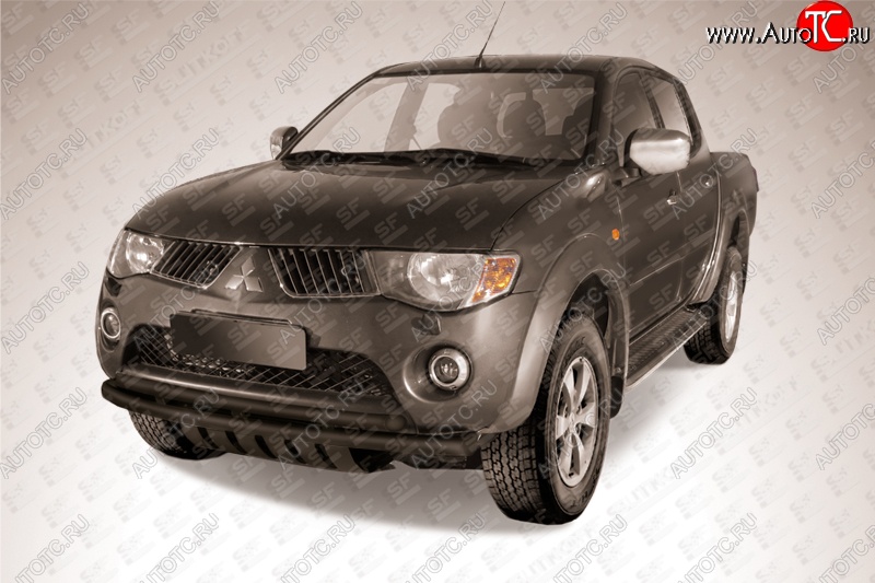 10 299 р. Защита переднего бампера d57+d57 двойная  Mitsubishi L200  4 (2006-2014)  дорестайлинг (Цвет: серебристый)  с доставкой в г. Пермь