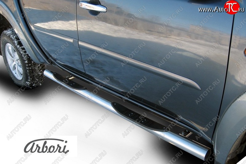 15 020 р. Защита штатных порогов TRITON Arbori (с проступью, нержавейка, d76 mm). Mitsubishi L200 5 KK,KL рестайлинг (2018-2022)  с доставкой в г. Пермь