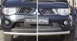 1 549 р. Зимняя заглушка решетки переднего бампера РА Mitsubishi L200 4  дорестайлинг (2006-2014)  с доставкой в г. Пермь. Увеличить фотографию 2