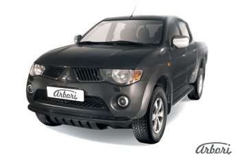 Защита переднего бампера TRITON Arbori (с защитой картера, черная, труба d57 mm). Mitsubishi L200 ( 4,  5 KK,KL) (2006-2022)  дорестайлинг, рестайлинг