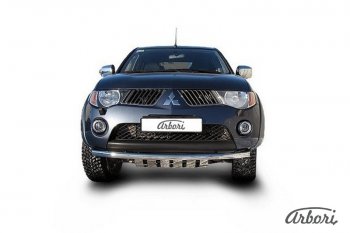 Защита переднего бампера TRITON Arbori (с защитой картера, нержавейка, труба d57 mm). Mitsubishi L200 ( 4,  5 KK,KL) (2006-2022)  дорестайлинг, рестайлинг