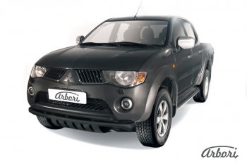 Защита переднего бампера TRITON Arbori (с защитой картера, черная, 2 трубы d57 и 57 mm) Mitsubishi L200 ( 4,  5 KK,KL) (2006-2022)  дорестайлинг, рестайлинг