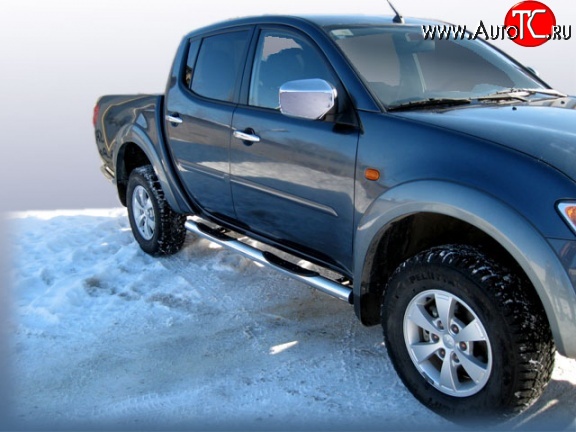 17 699 р. Защита порогов из трубы d76 мм с пластиковыми вставками для ног Slitkoff Mitsubishi L200 5 KK,KL рестайлинг (2018-2022) (Нержавейка, Полированная)  с доставкой в г. Пермь