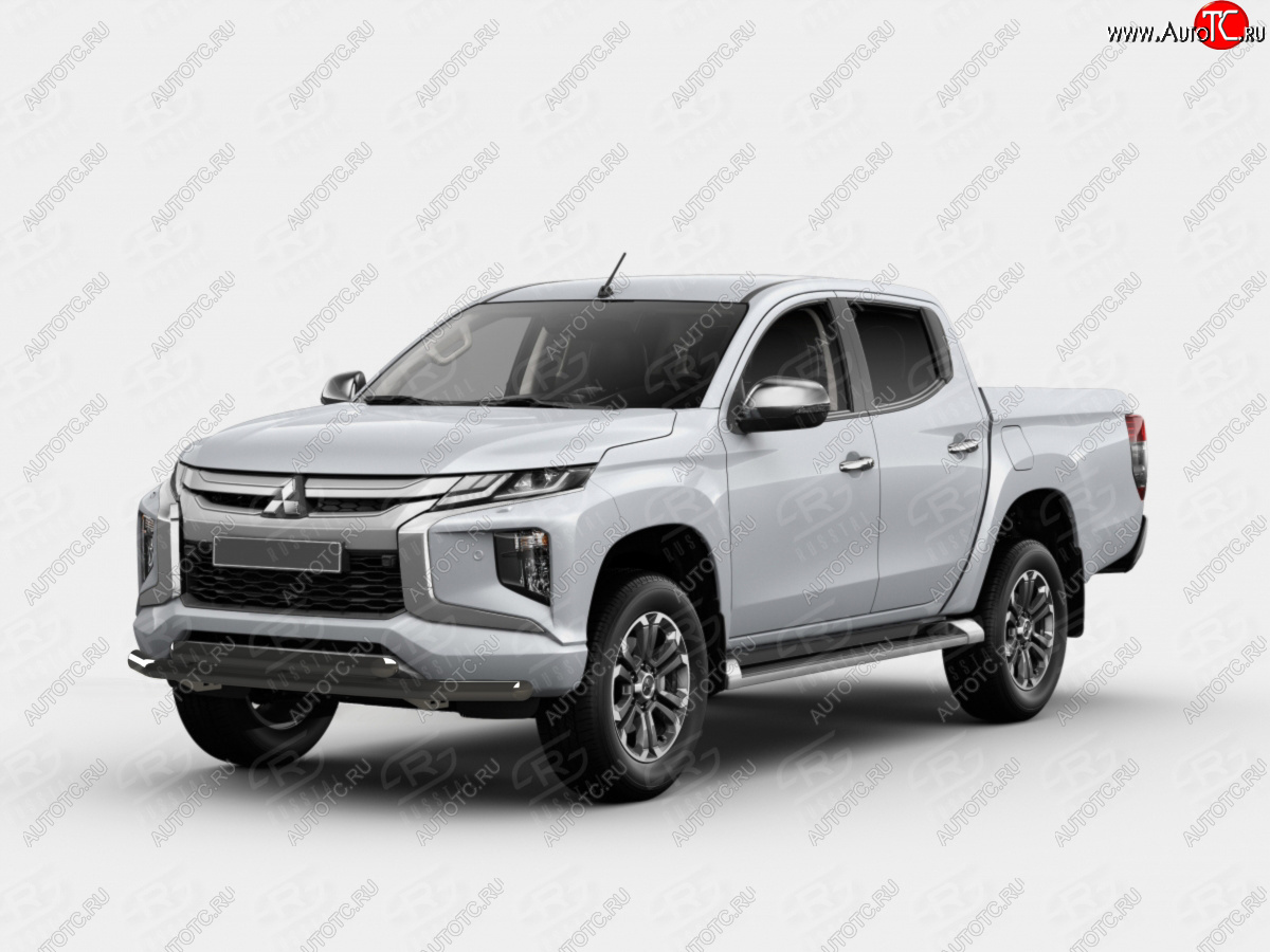 16 499 р. Защита переднего бампера (2 трубы Ø63 и 42 мм) SLITKOFF  Mitsubishi L200  5 KK,KL (2018-2022) рестайлинг (нержавейка с полимерным покрытием, черный)  с доставкой в г. Пермь