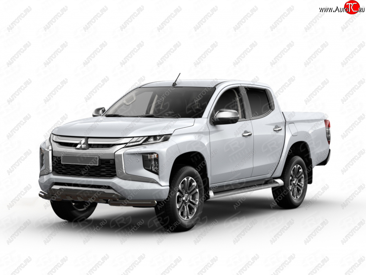17 649 р. Защита переднего бампера SLITKOFF (Ø57 мм дуга с клыками)  Mitsubishi L200  5 KK,KL (2018-2022) рестайлинг (нержавейка с полимерным покрытием, черный)  с доставкой в г. Пермь