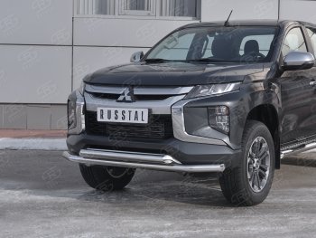 21 899 р. Защита переднего бампера (2 трубы Ø63 мм, нержавейка) SLITKOFF  Mitsubishi L200  5 KK,KL (2018-2022) рестайлинг  с доставкой в г. Пермь. Увеличить фотографию 2