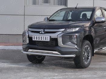 18 599 р. Защита переднего бампера (Ø 63 мм, нержавейка) SLITKOFF  Mitsubishi L200  5 KK,KL (2018-2022) рестайлинг  с доставкой в г. Пермь. Увеличить фотографию 2