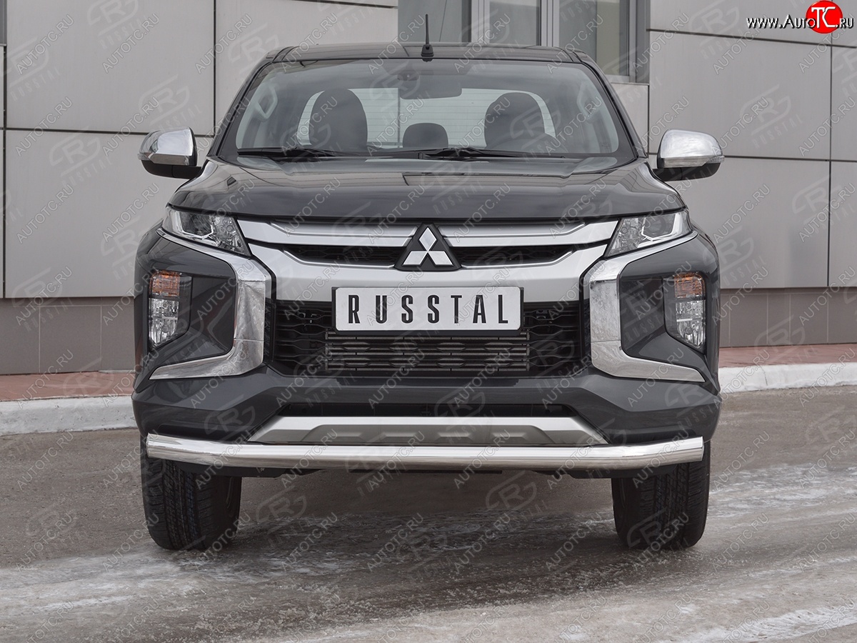 19 999 р. Защита переднего бампера (Ø 76 мм, нержавейка) SLITKOFF  Mitsubishi L200  5 KK,KL (2018-2022) рестайлинг  с доставкой в г. Пермь