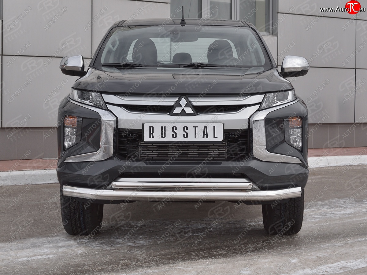 22 499 р. Защита переднего бампера (2 трубы Ø76 и 42 мм, нержавейка) SLITKOFF  Mitsubishi L200  5 KK,KL (2018-2022) рестайлинг  с доставкой в г. Пермь