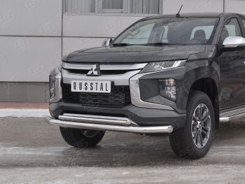 22 499 р. Защита переднего бампера (2 трубы Ø76 и 42 мм, нержавейка) SLITKOFF  Mitsubishi L200  5 KK,KL (2018-2022) рестайлинг  с доставкой в г. Пермь. Увеличить фотографию 2