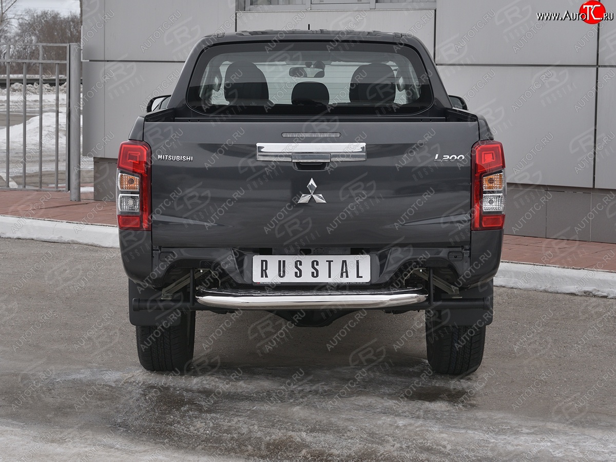24 999 р. Защита заднего бампера (Ø63 мм, короткая) RUSSTAL  Mitsubishi L200  5 KK,KL (2018-2022) рестайлинг (Лист алюминиевый, труба - нержавейка)  с доставкой в г. Пермь
