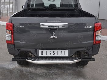 24 999 р. Защита заднего бампера (Ø63 мм, короткая) RUSSTAL  Mitsubishi L200  5 KK,KL (2018-2022) рестайлинг (Лист алюминиевый, труба - нержавейка)  с доставкой в г. Пермь. Увеличить фотографию 2