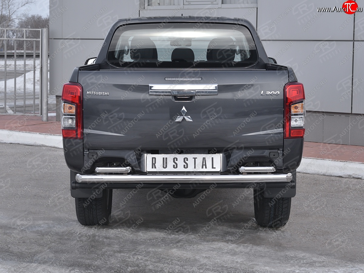 24 549 р. Защита заднего бампера (2 трубы Ø63 и 42 мм , нержавейка) RUSSTAL  Mitsubishi L200  5 KK,KL (2018-2022) рестайлинг  с доставкой в г. Пермь