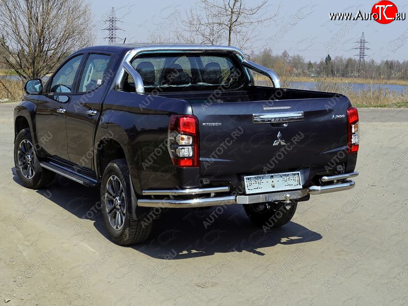 33 999 р. Защита заднего бампера (уголки двойные) ТСС 76,1/42,4 мм (на автомобиль без бампера) Mitsubishi L200 5 KK,KL рестайлинг (2018-2022)  с доставкой в г. Пермь
