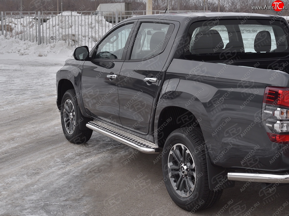 39 999 р. Порожки для ног SLITKOFF (Ø63 мм)  Mitsubishi L200  5 KK,KL (2018-2022) рестайлинг (Лист нержавейка, труба - нержавейка)  с доставкой в г. Пермь