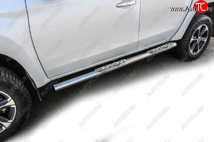 30 549 р. Защита порогов Slitkoff (Ø 76 мм, стальные ступеньки)  Mitsubishi L200  5 KK,KL (2018-2022) рестайлинг (Нержавеющая сталь)  с доставкой в г. Пермь
