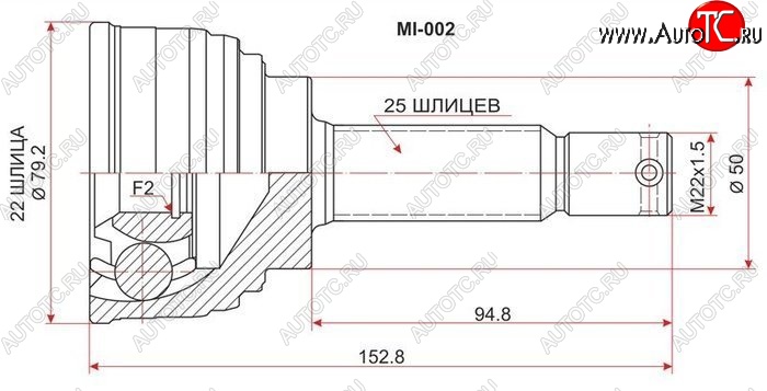 1 689 р. ШРУС SAT (наружный, 22*25*50 мм)  Mitsubishi Lancer  5 Fiore 2 (1983-1991) седан  с доставкой в г. Пермь