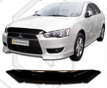 1 999 р. Дефлектор капота CA-Plastic Mitsubishi Lancer 10 CY седан дорестайлинг (2007-2010) (серия Classic черный, Без надписи)  с доставкой в г. Пермь. Увеличить фотографию 2